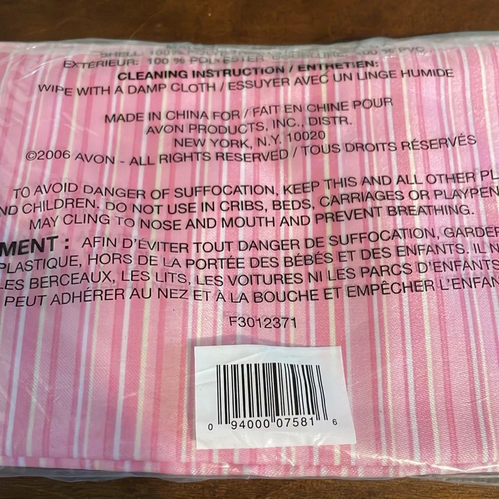 Avon 2006 Pink Striped Zippered Make Up Travel Bag Brand New